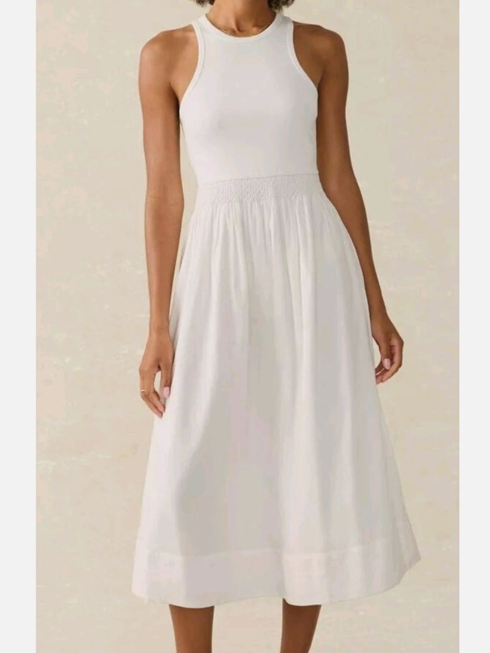 Faherty Tropical Organic Cotton Ribbed Tank Dress Bright White S